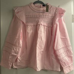 JCrew L pink ruffle top